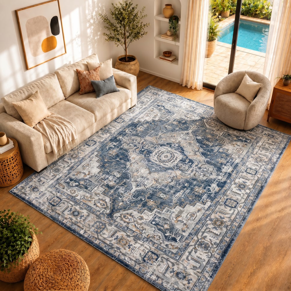 Tapis vintage oriental bleu/gris/ivoire 160x220 — vue 3