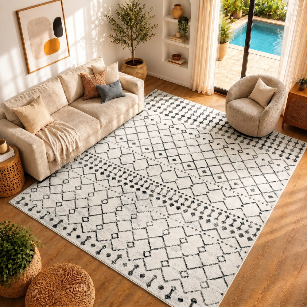 Tapis berbère ethnique blanc/noir 200x275 — vue 3