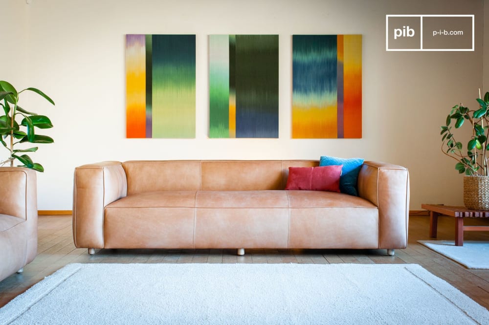 Canapé 3 places en cuir pleine fleur marron