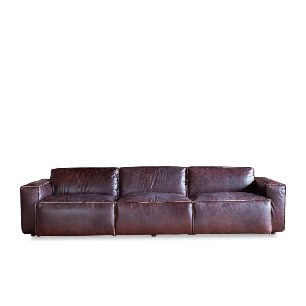 Canapé 3 places en cuir pleine fleur rouge marsala - Maisons du Monde