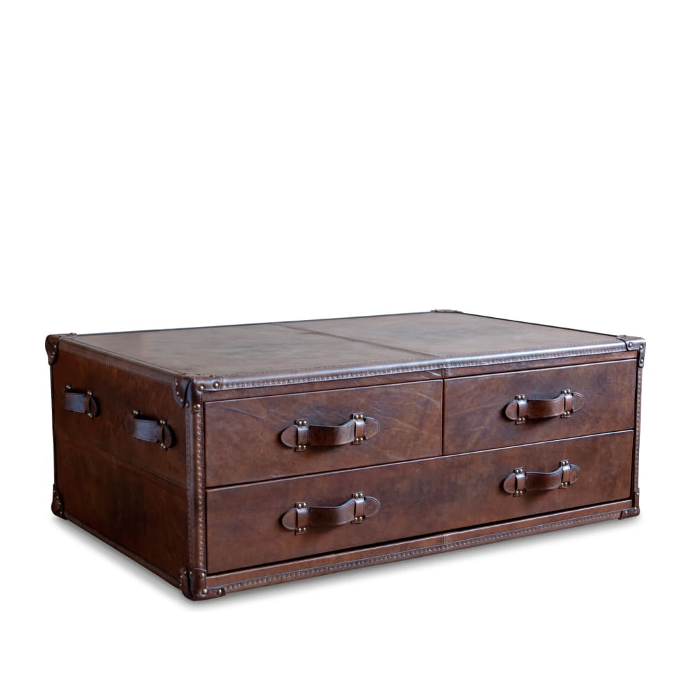Mesa de centro de cuero de grano completo marrón