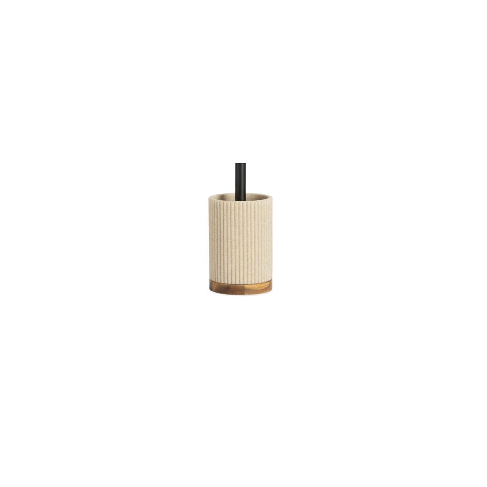 Brosse WC en polyrésine beige et acacia 9,5x9,5x39,5cm — vue 3