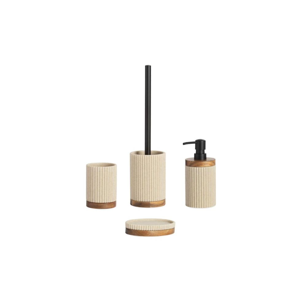 Brosse WC en polyrésine beige et acacia 9,5x9,5x39,5cm — vue 4