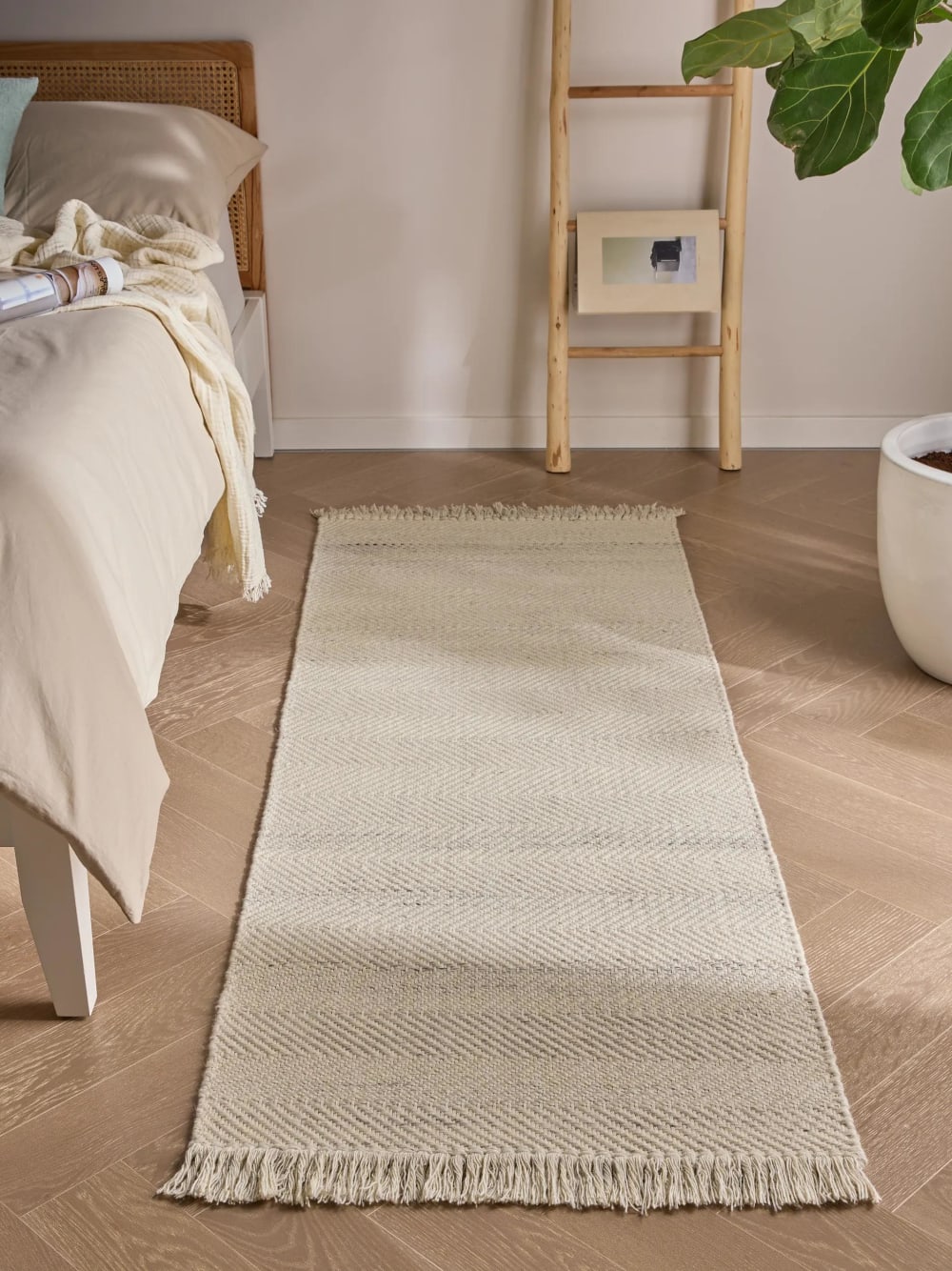 Tappeto passatoia in lana crema 70x200 - Benuta