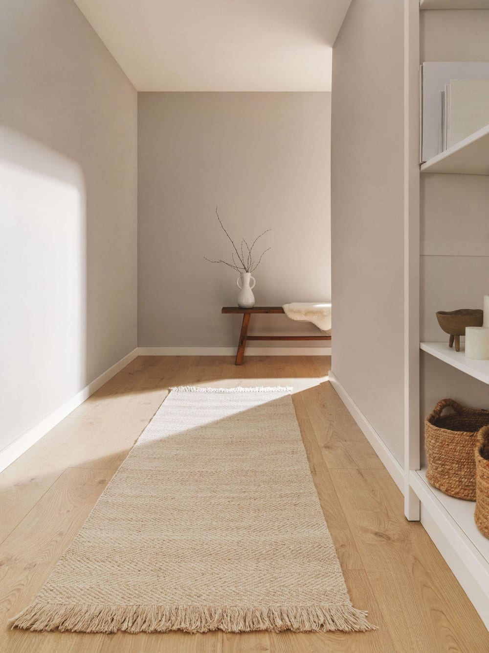 Tapis de couloir en laine beige 70x200