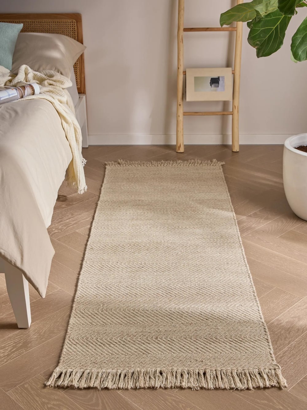 Tappeto passatoia in lana beige 70x200 - Benuta