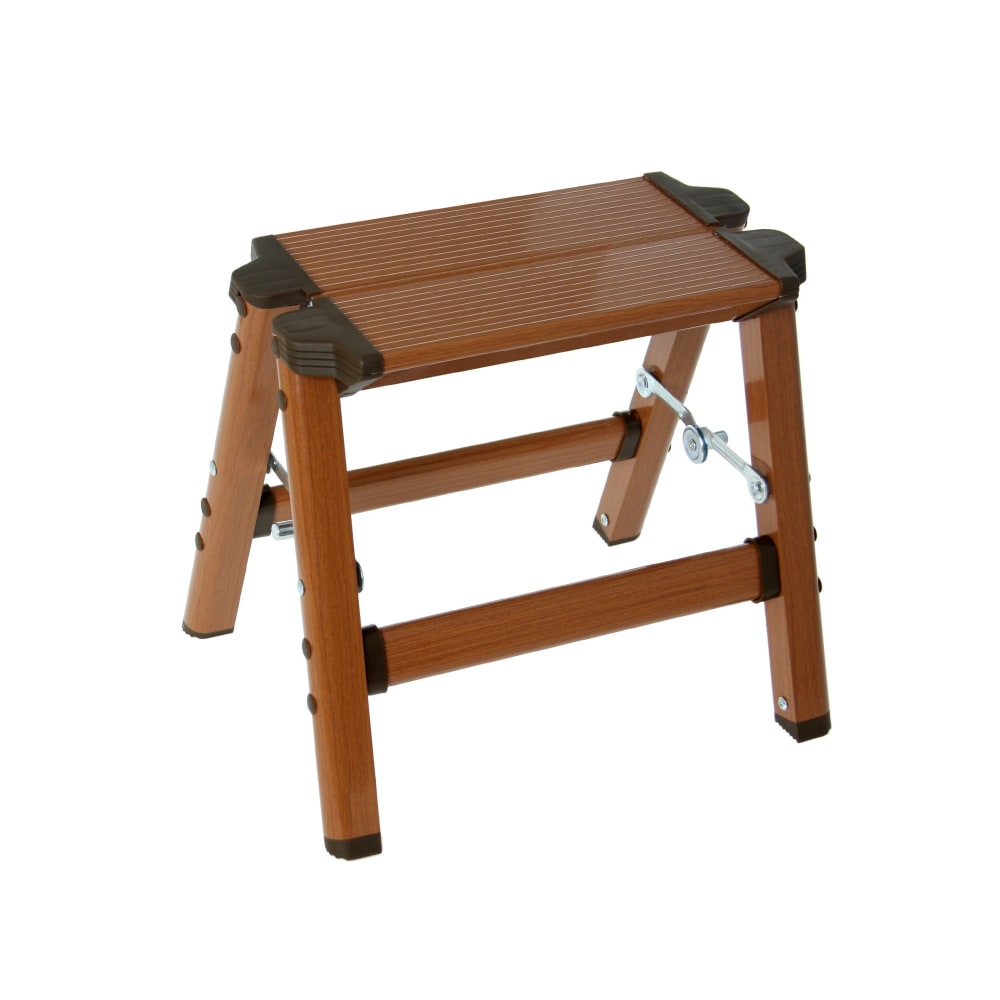 Wadiga - Escabeau marchepied pliable aluminium couleur bois H29,5cm
