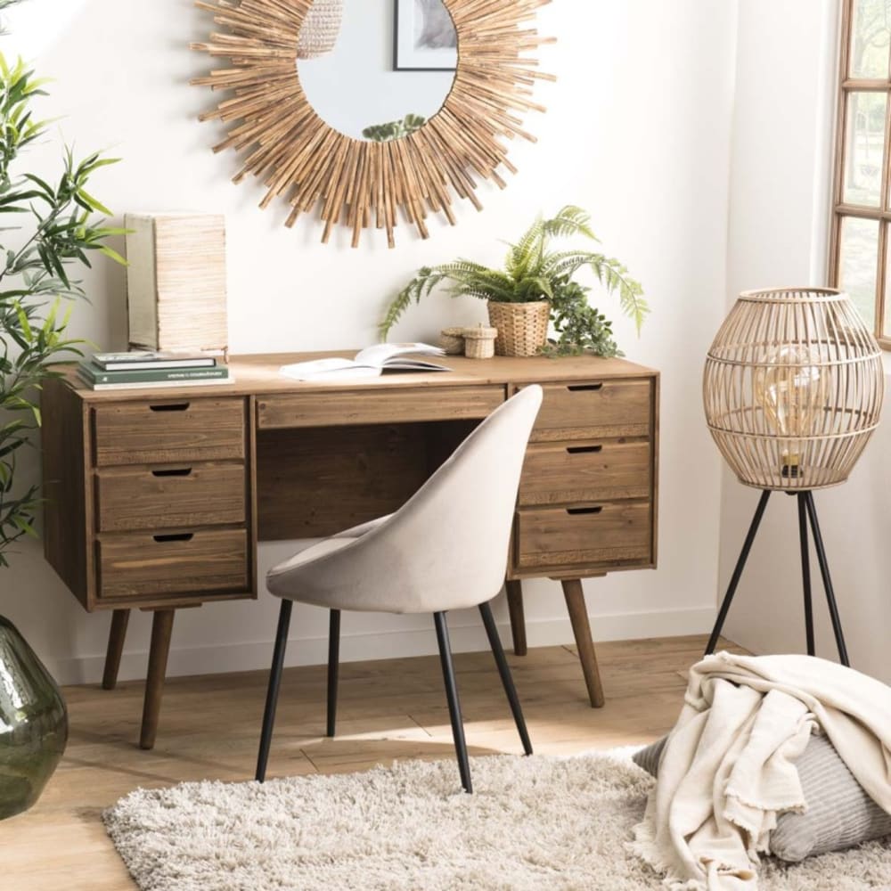 Escritorio con 6 cajones de madera de abeto marrón de 128x57x77 cm - Maisons du Monde