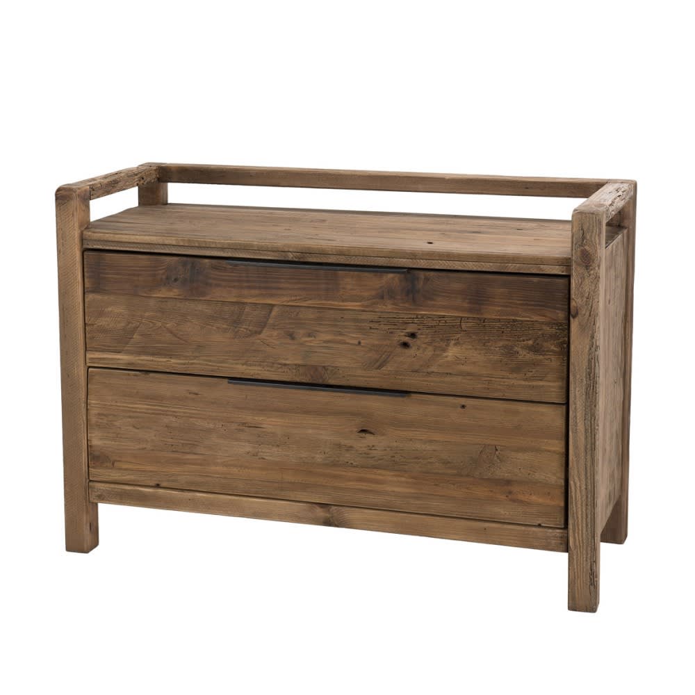 MACABANE Kommode mit 2 Schubladen aus recycelter Kiefer und Metallgriffen style landhaus Braun Holz