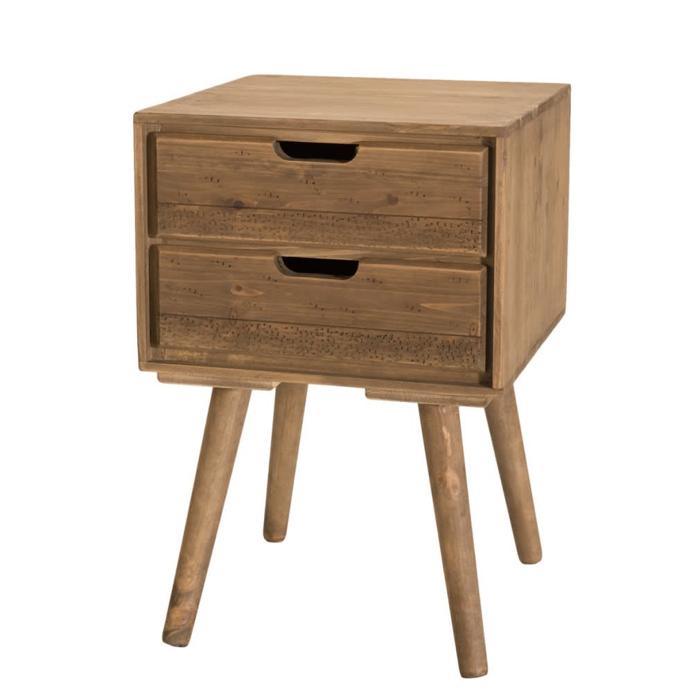 MACABANE Nachttisch mit 2 Schubladen aus Tannenholz style landhaus Braun