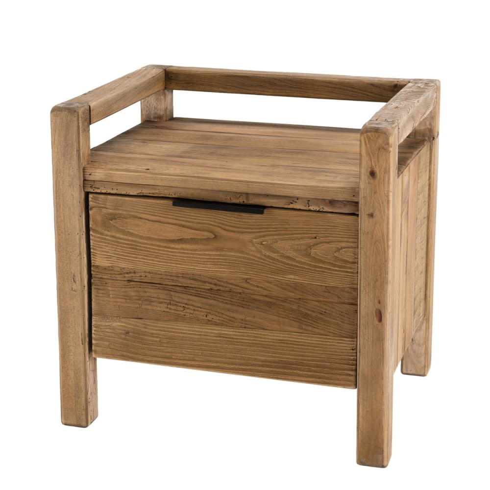 MACABANE Nachttisch mit 1 Schublade aus recyceltem Kiefernholz style landhaus Braun