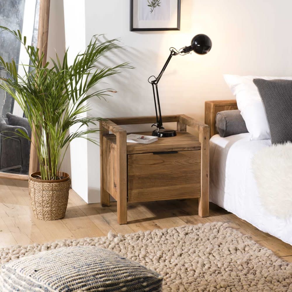 Mesa de noche con 1 cajón de madera de pino reciclada marrón - Maisons du Monde