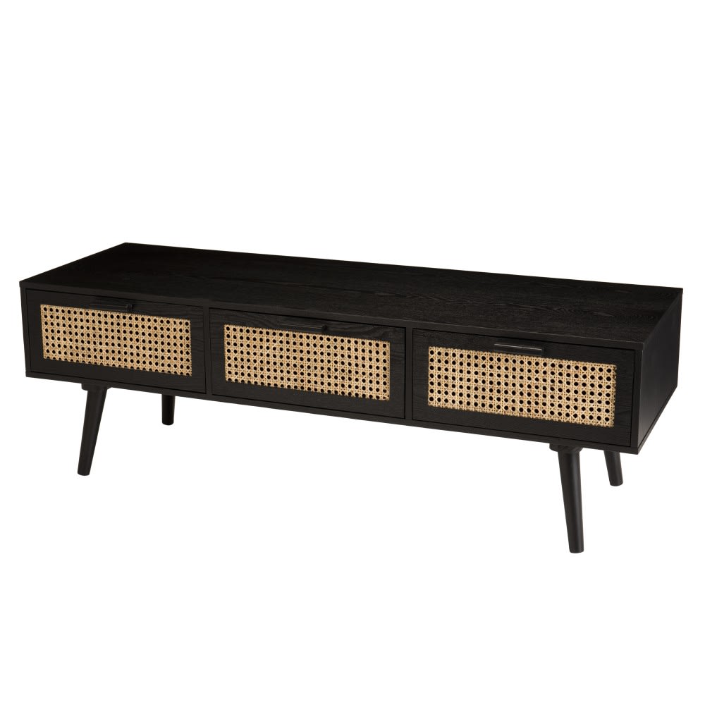 Meuble tv en bois 3 tiroirs cannage noir - Maisons du Monde