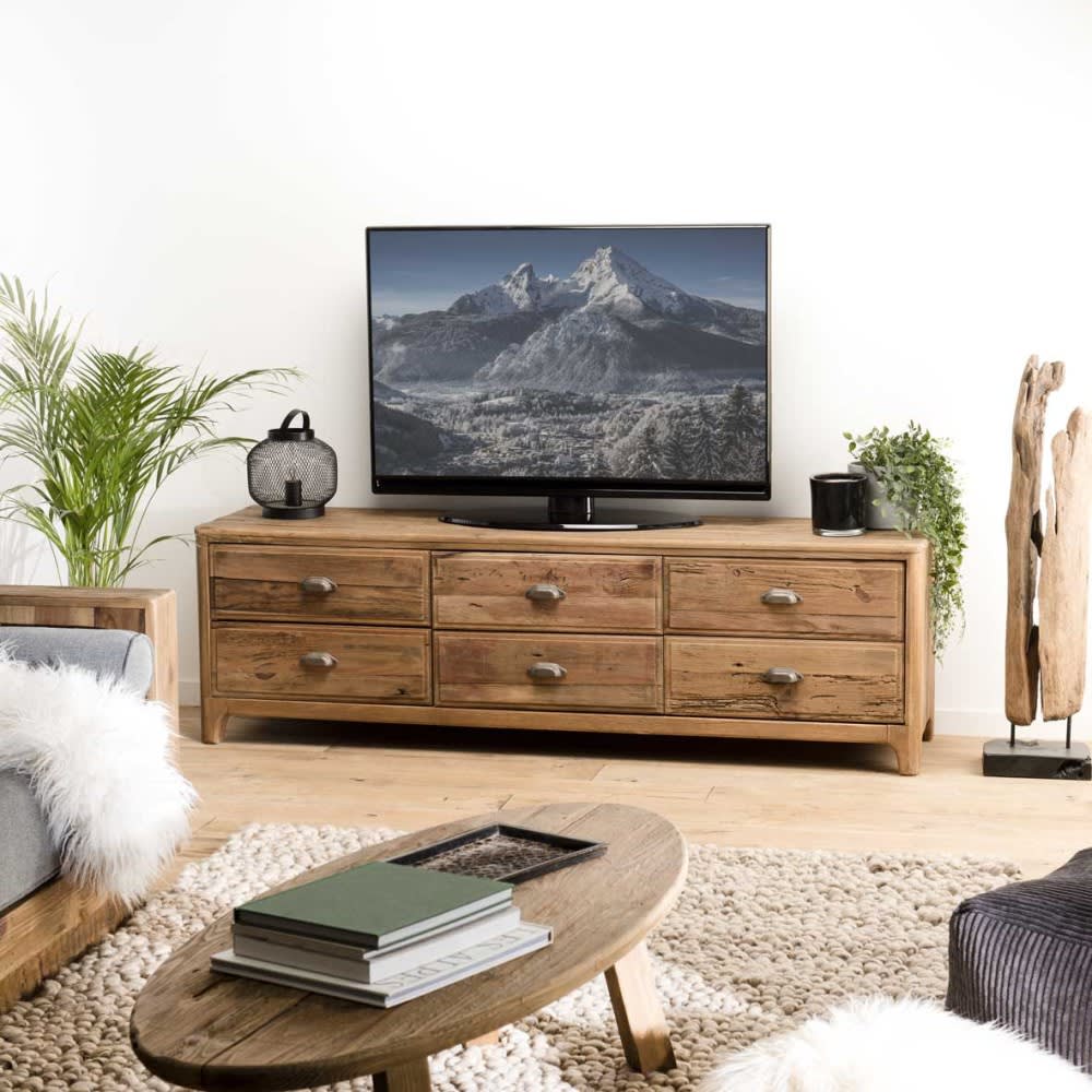 TV-Ständer mit 6 Schubladen aus recyceltem Kiefernholz - Maisons