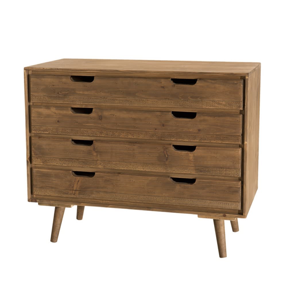 MACABANE Kommode mit 4 Schubladen aus Tannenholz style landhaus Braun