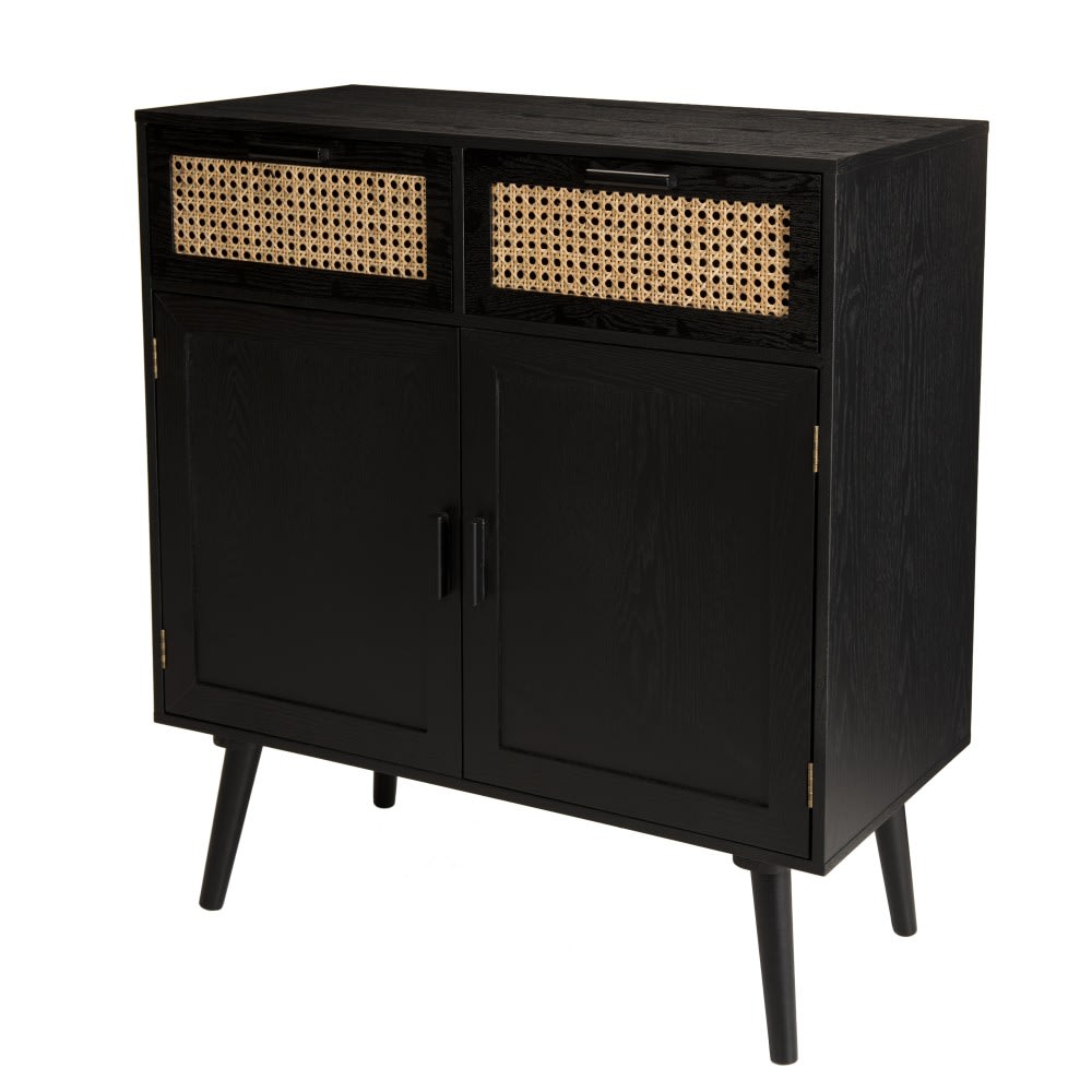 MACABANE Sideboard aus Holz mit 2 Türen 2 Schubladen Rohrgeflecht schwarz style classic chic - Holz