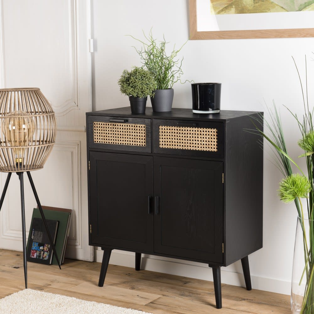 Buffet en bois 2 portes 2 tiroirs cannage noir - Maisons du Monde