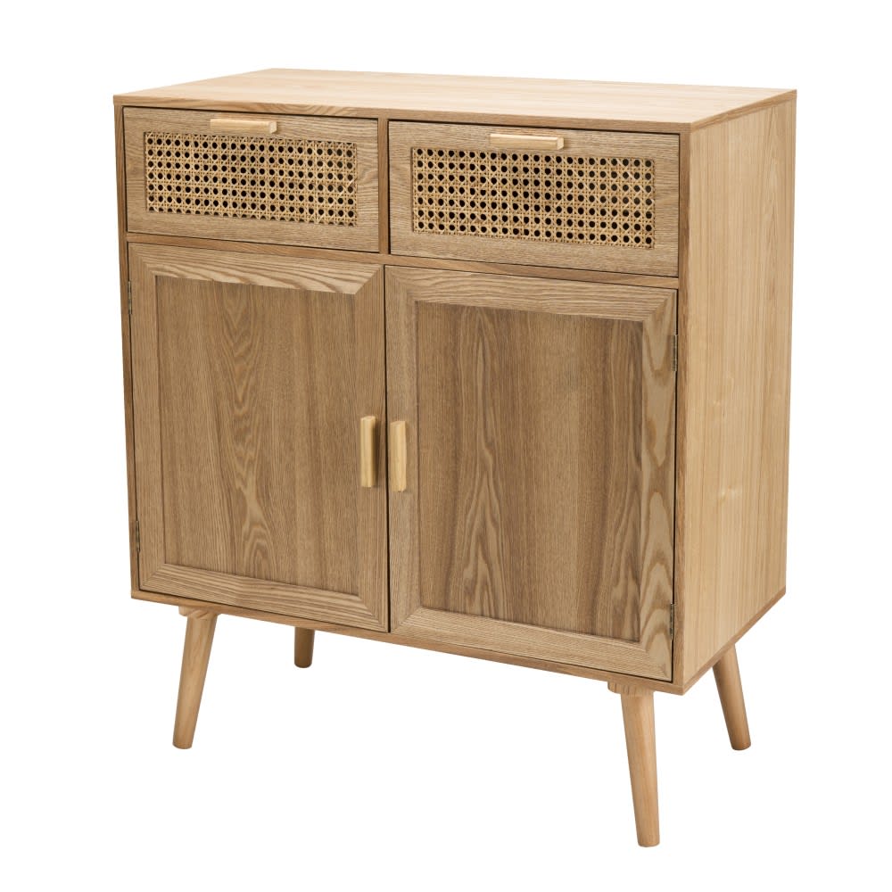 MACABANE Sideboard aus Kiefernholz mit 2 Schubladen 2 Türen aus Rohrgeflecht style classic chic Beige