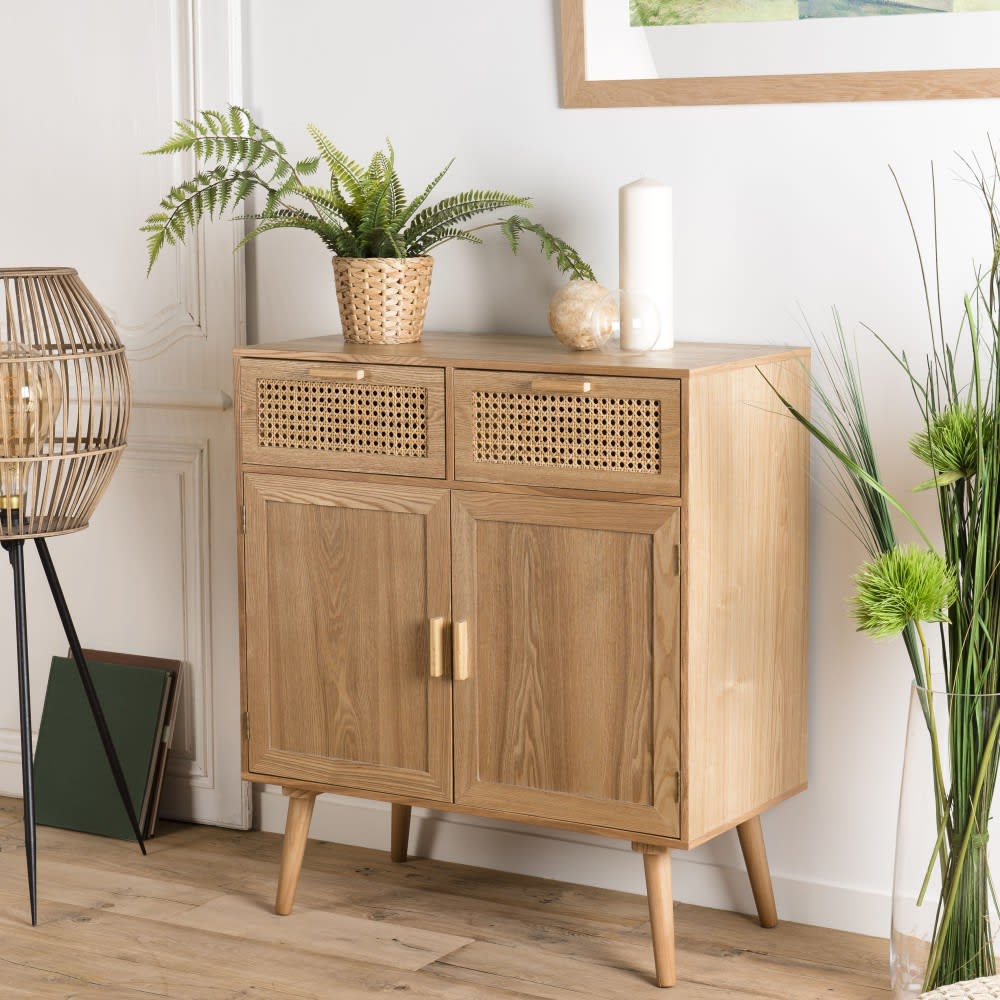 Aparador de 2 puertas y 3 cajones madera de jambul y rejilla marrón - Maisons du Monde