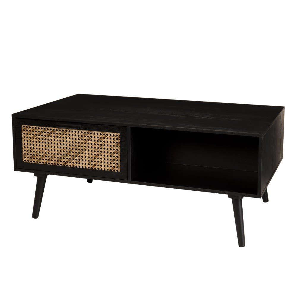 MACABANE Couchtisch aus Kiefernholz und Rohrgeflecht L100 style classic chic Schwarz
