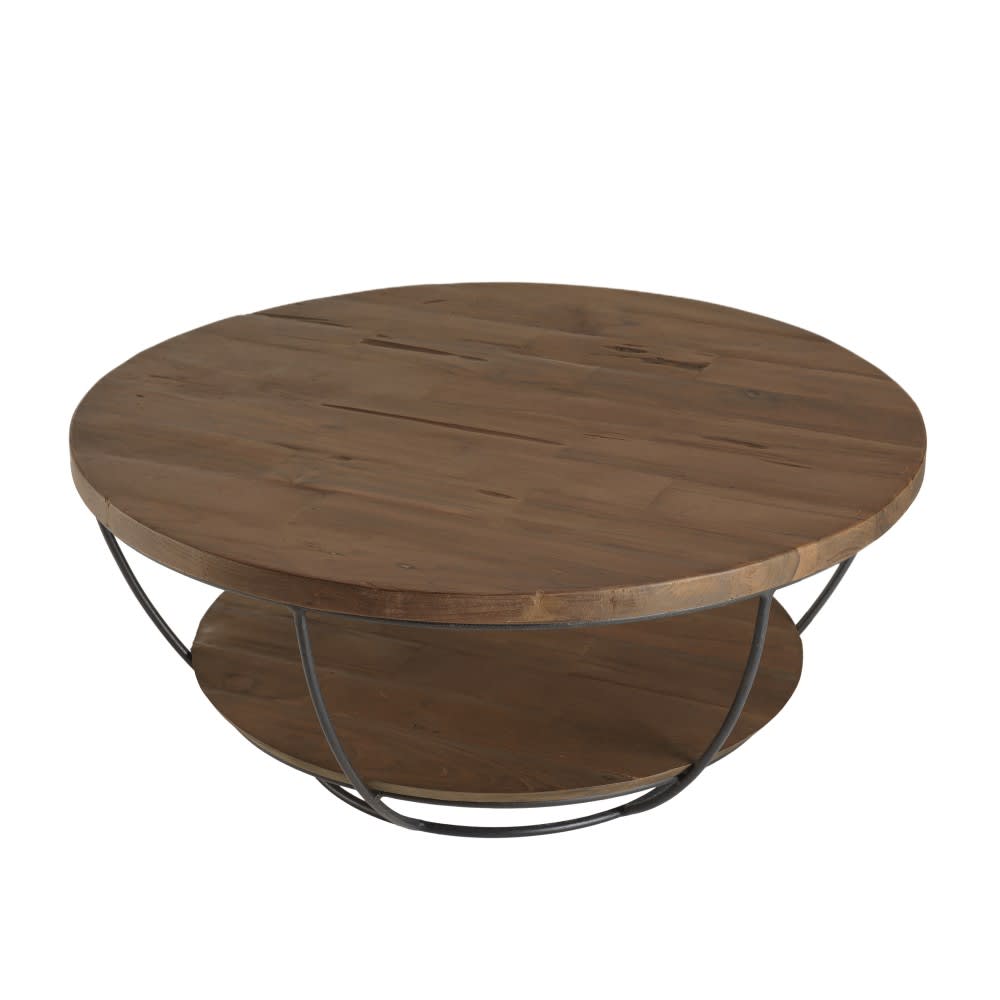 MACABANE Couchtisch mit zwei Tischplatten aus Teakholz und Metall, L80 style industrial Braun