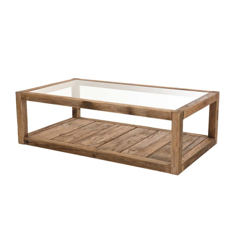 Mesa de centro ovalada de madera de pino reciclada marrón de 139 cm