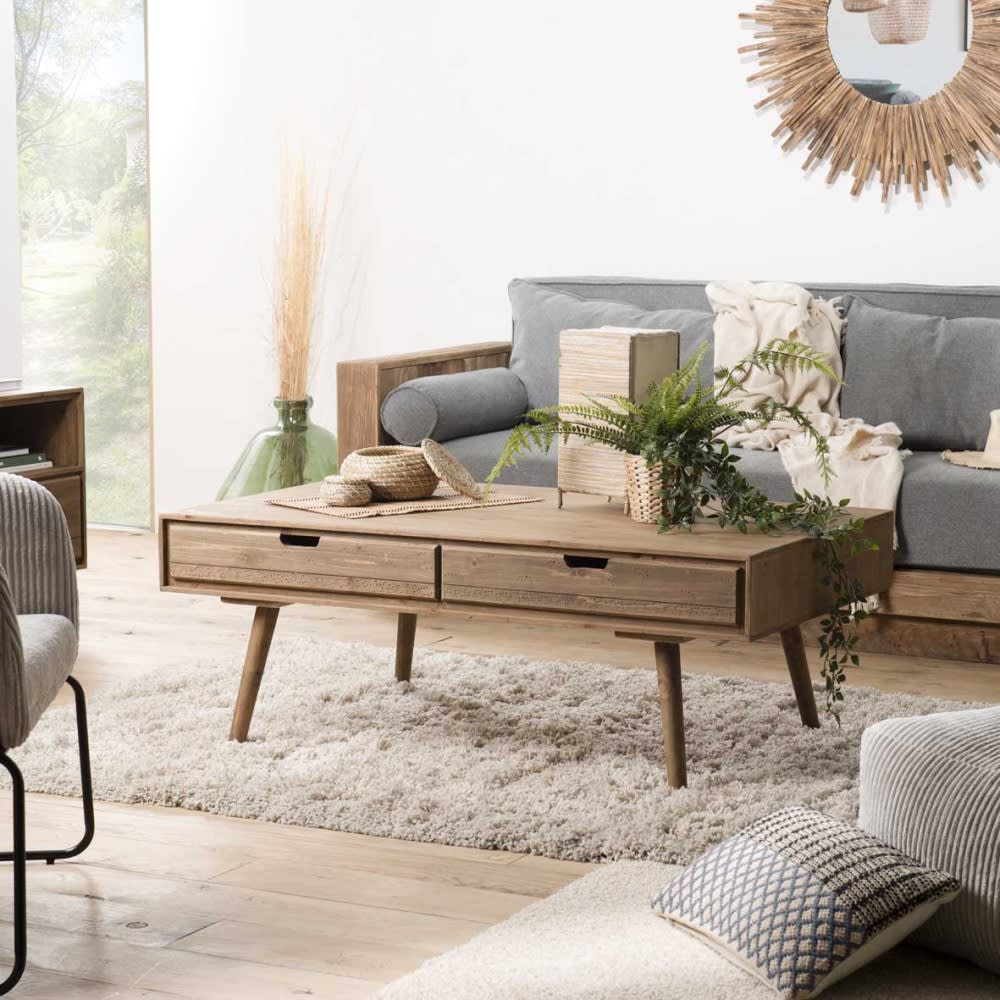 Niedriger Couchtisch mit 4 Schubladen aus Tannenholz L120 -