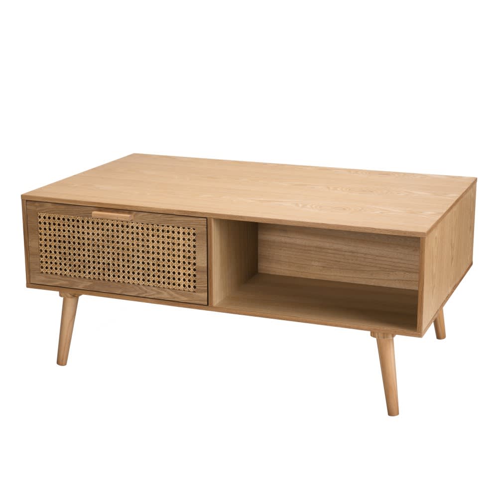 MACABANE Couchtisch mit 1 offenem Fach und 2 Schubladen aus Kiefer L100 style classic chic Beige Holz
