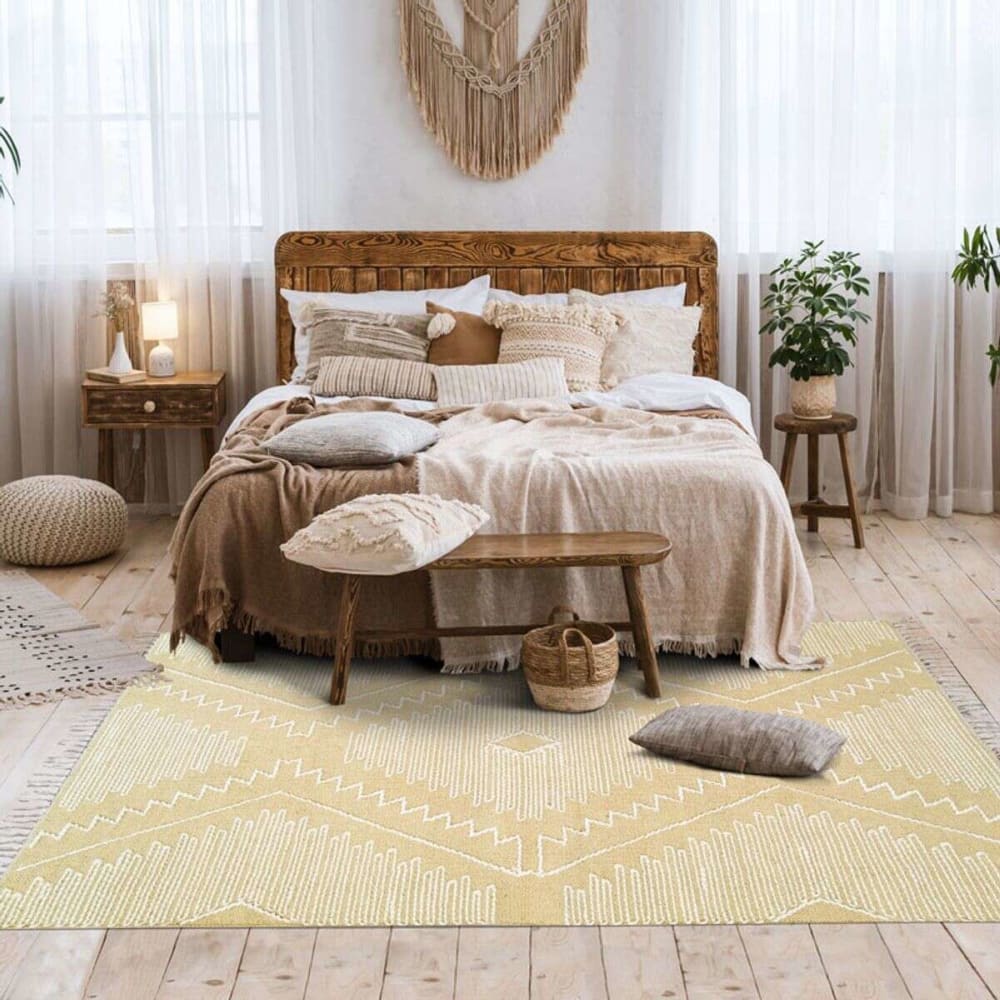 Tappeto in cotone fantasia zig zag in lana beige 120x170 - Modello Esotico - Cotone