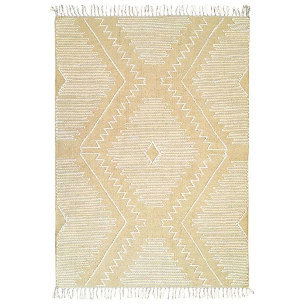 Tappeto in cotone fantasia zig zag in lana beige 120x170 - The