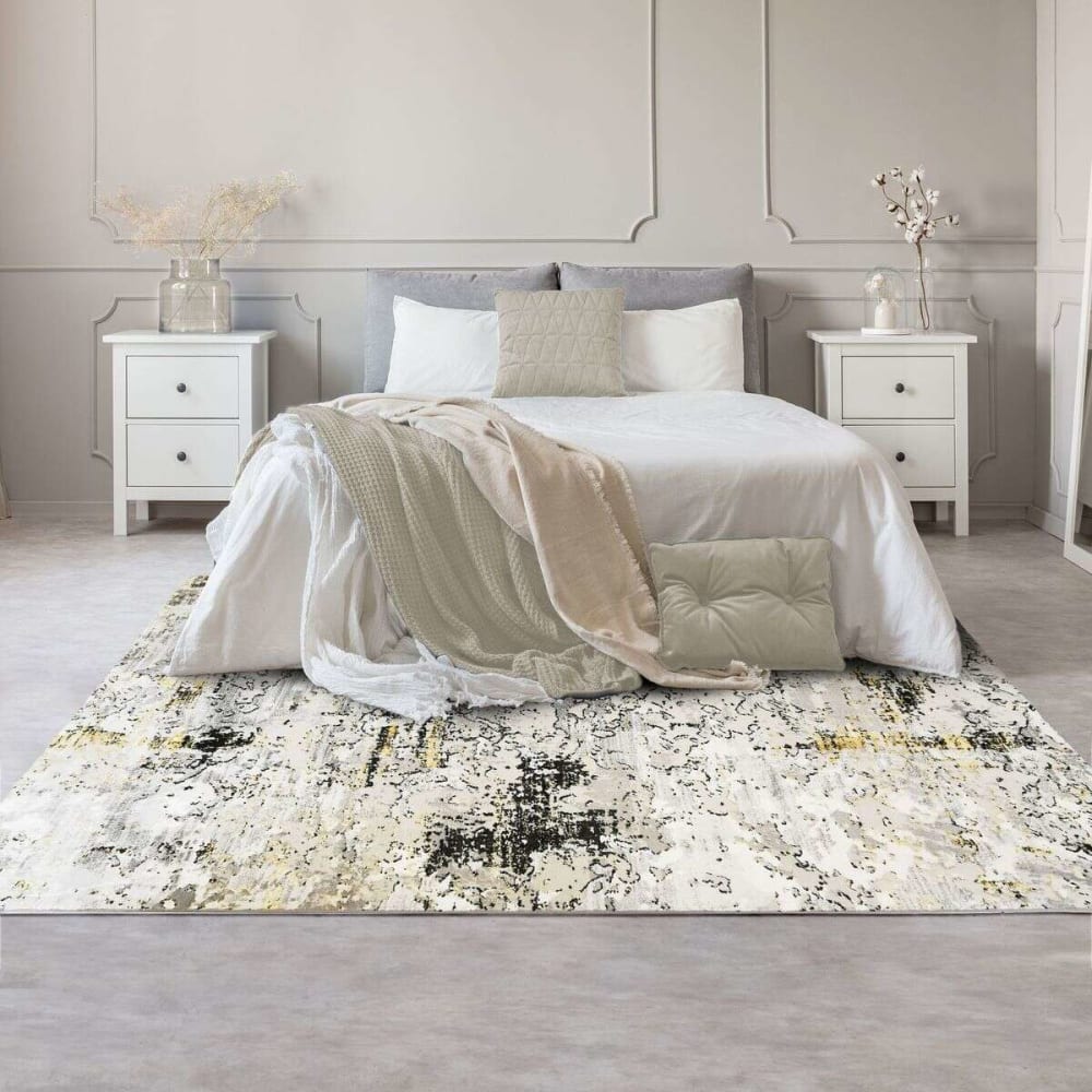 Tapis abstrait moderne gris blanc 120x170 — vue 3