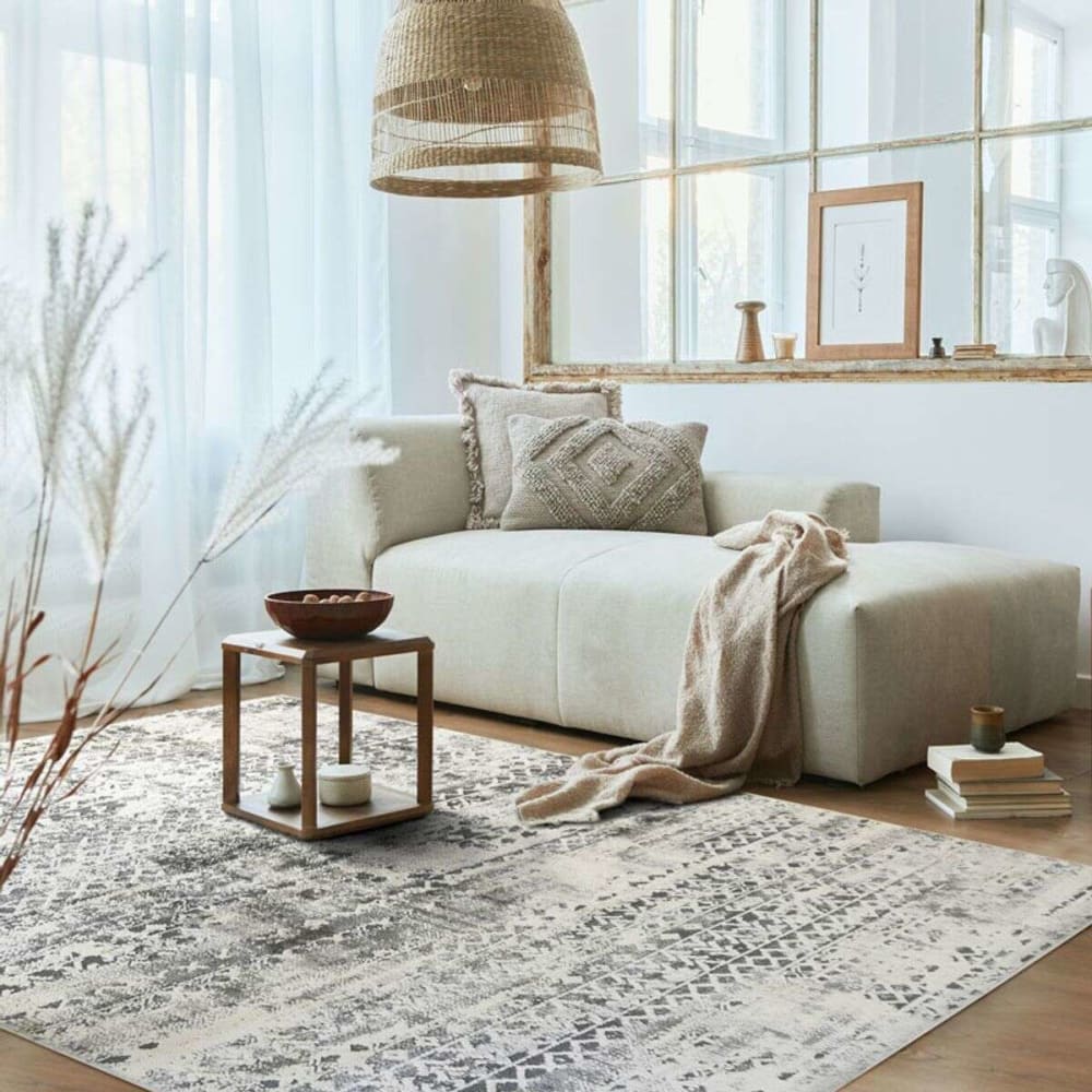 Tapis extra-doux motif croisillons crème argent 120x170 — vue 3