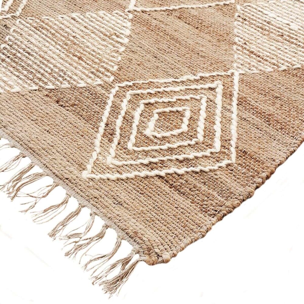 Tapis en chanvre avec motifs losanges en laine épaisse naturel 120x170 — vue 4