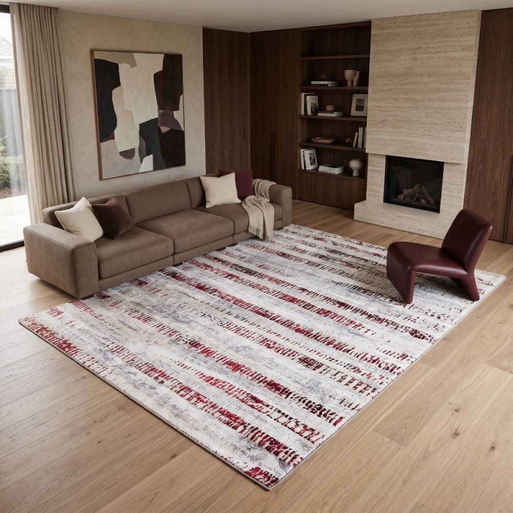 Tapis abstrait moderne gris rouge 120x170 — vue 3