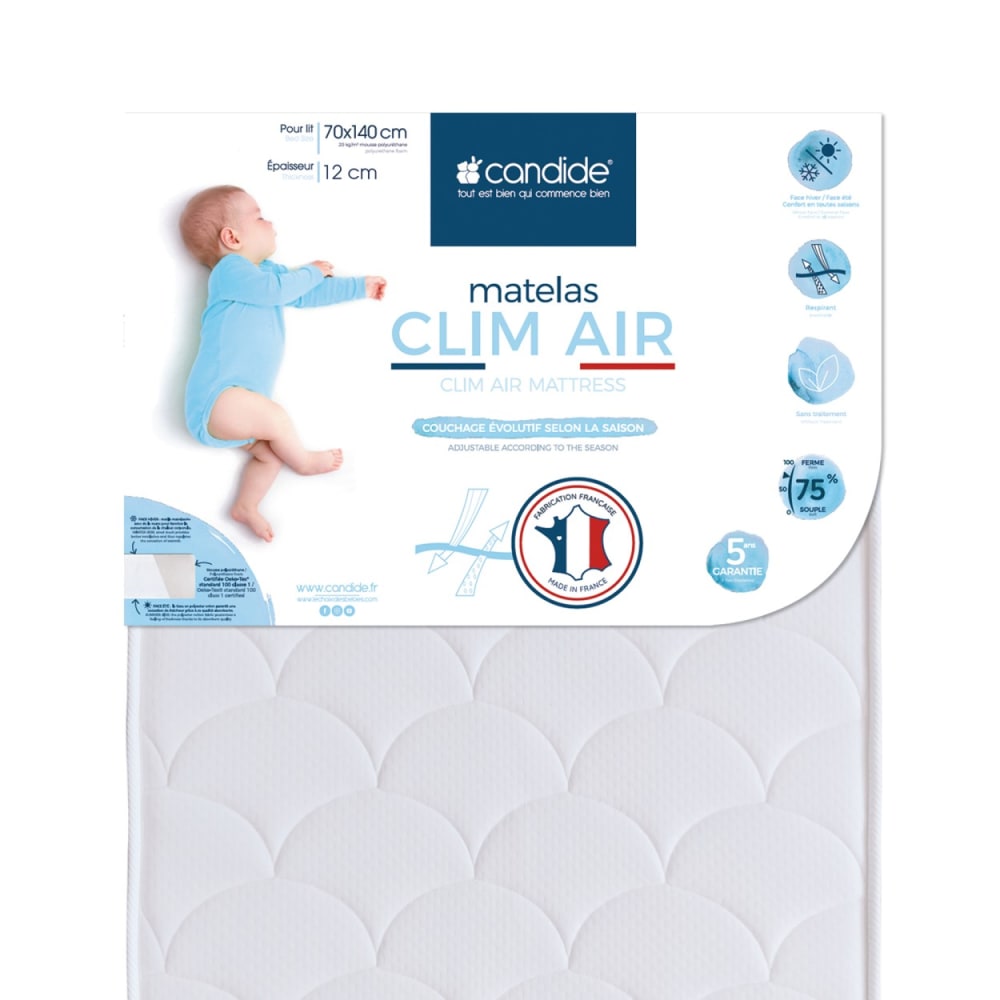 Matelas 70x140 cm pour lit bébé Clim air ventilé - Face été/Face Hiver