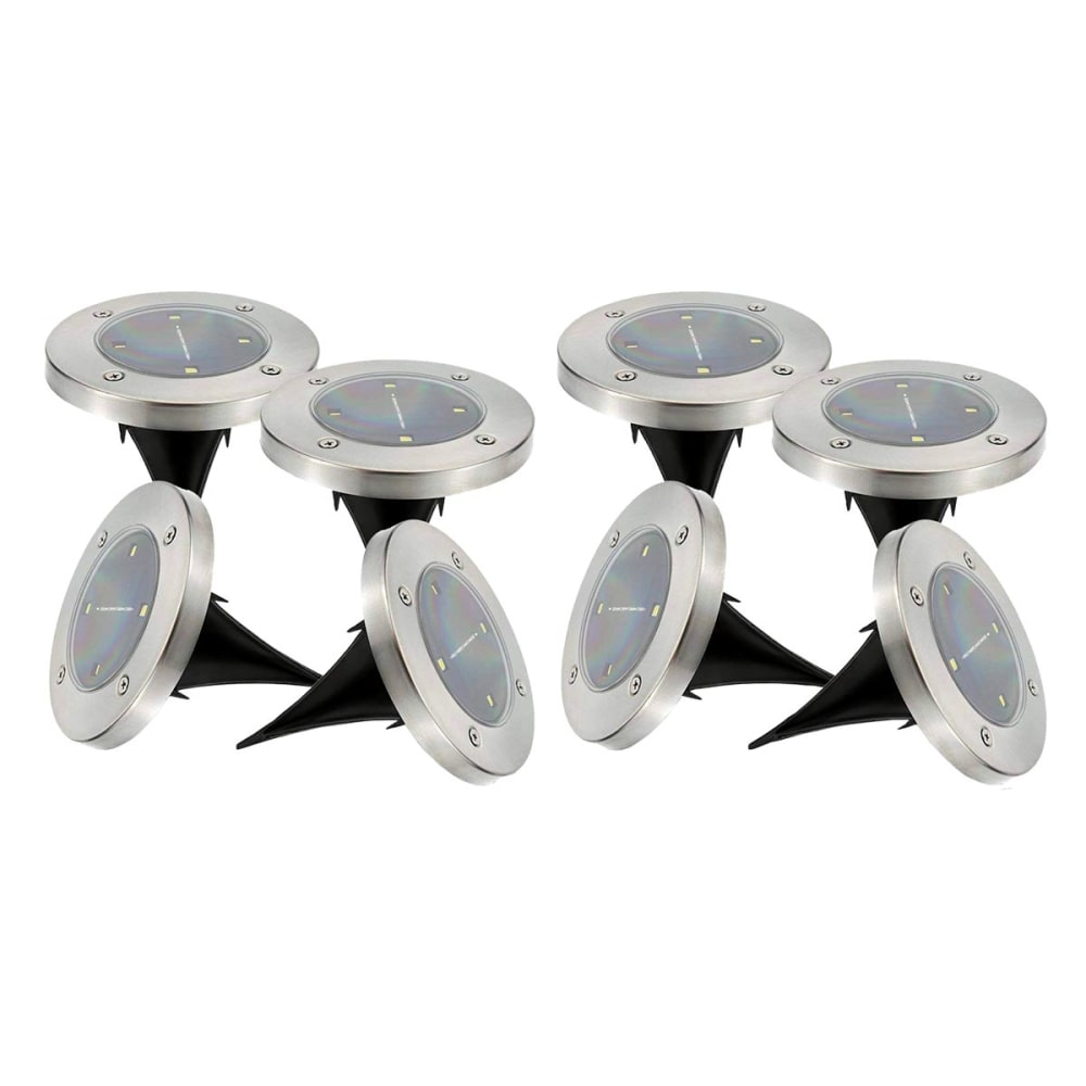 Lot de 8 spots solaires ronds Acier inoxydable Argent D12cm