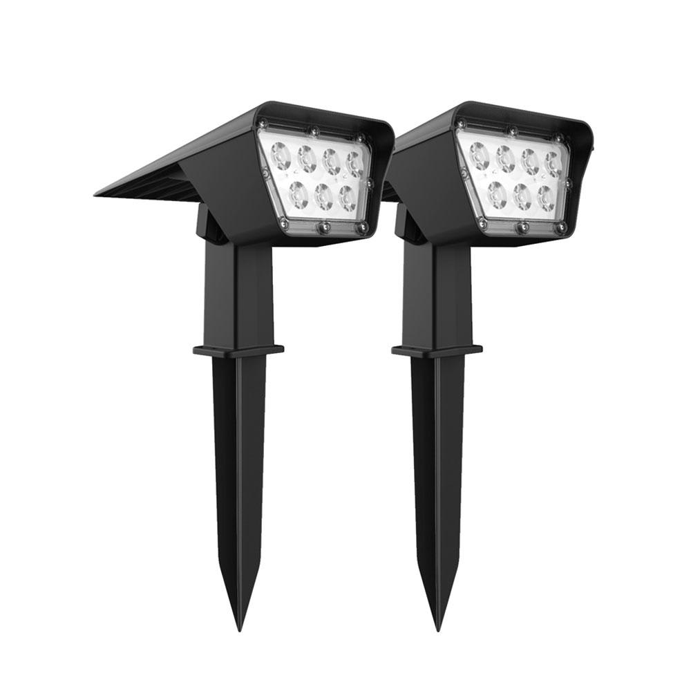 Lot de 2 spots solaires projecteurs plastique noir 250lm Lot de 2 spots solaires projecteurs plastique noir 250lm