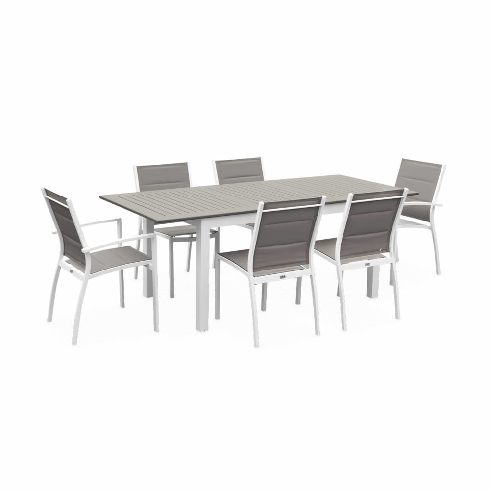Salon de jardin blanc et taupe en aluminium extensible et 6 chaises - Maisons du Monde