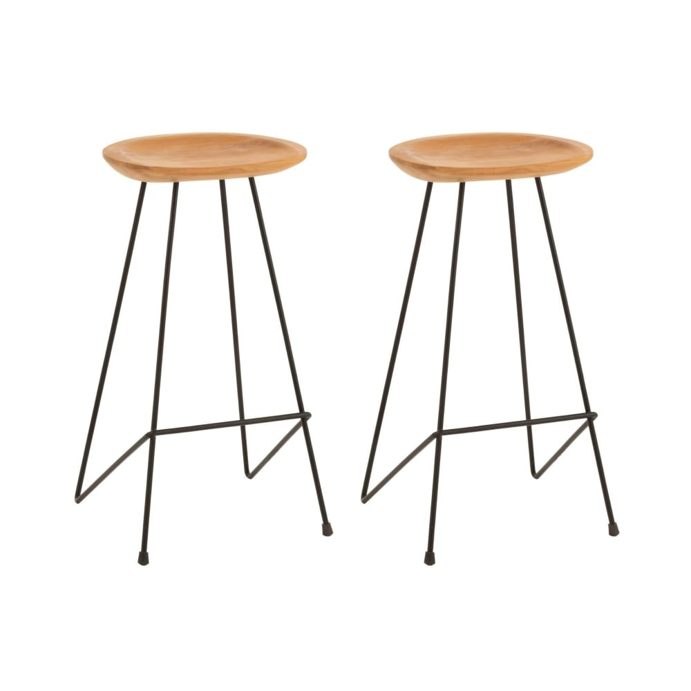 lot de 2 tabouret de bar en teck et métal