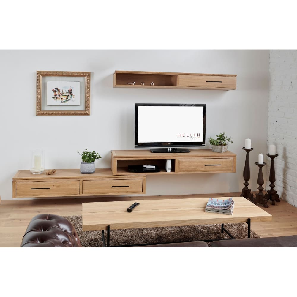 Élément suspendu en chêne massif 1 tiroir 1 niche chêne clair