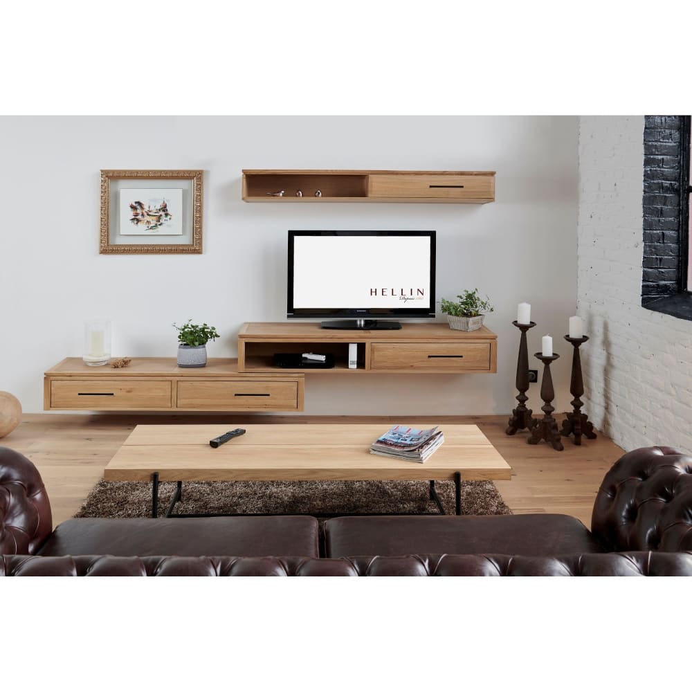 Étagère suspendue en chêne massif 1 porte 1 niche chêne clair