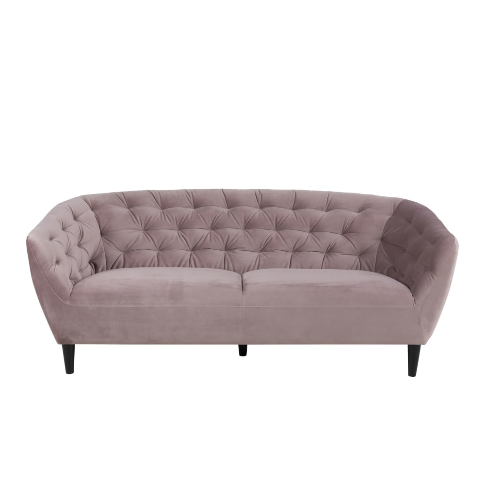 Canapé droit 3 places - velours rose