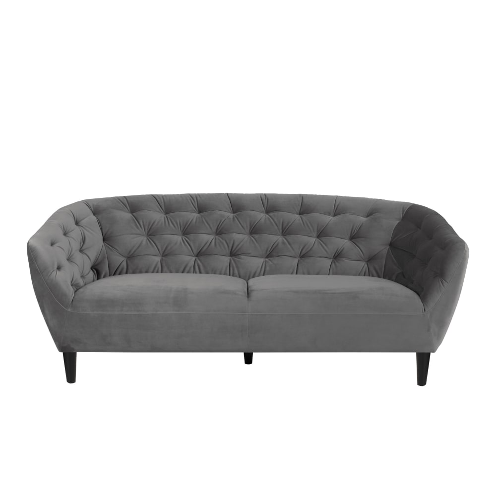 Canapé droit 3 places - velours anthracite