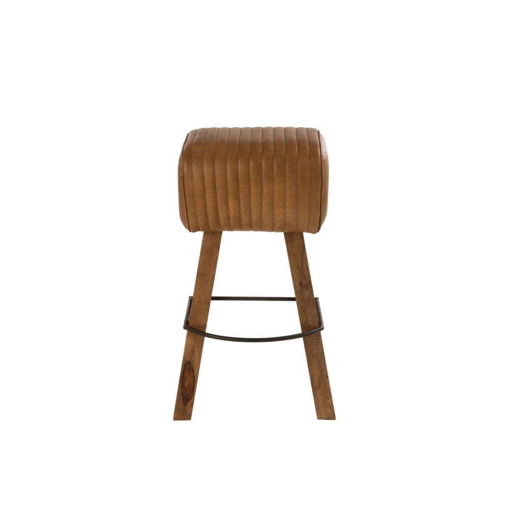 Tabouret de bar saut de cheval en bois et cuir