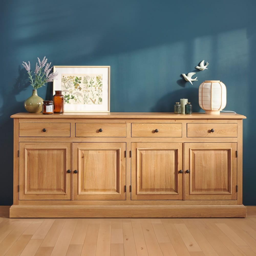 Buffet bas 4 portes 4 tiroirs en chêne massif