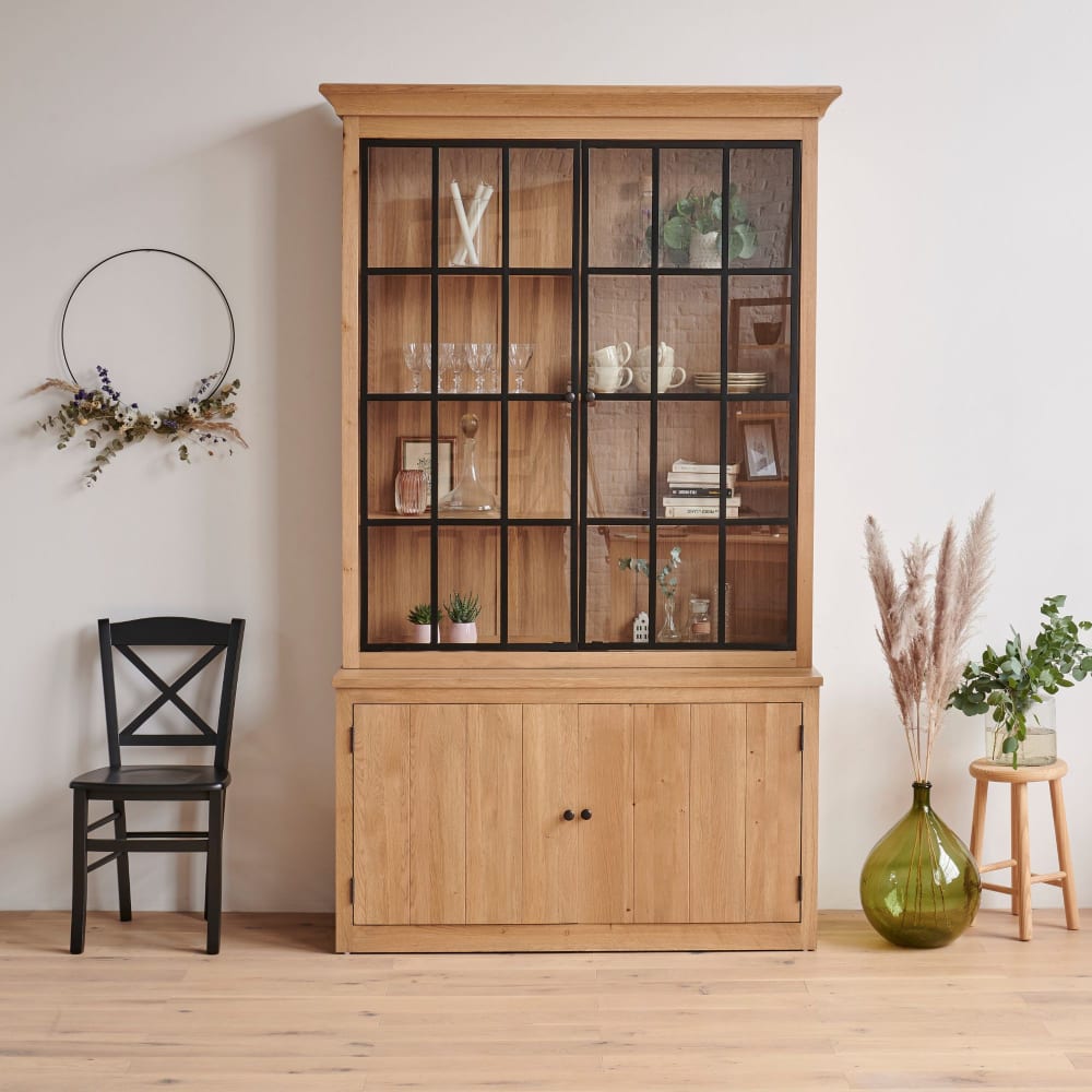 Buffet vaisselier industriel en bois et métal 4 portes