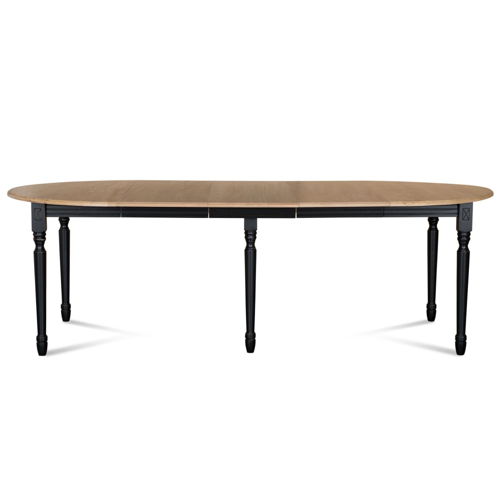 Table ronde en bois 6 pieds tournés D105 + 3 rallonges bois noir