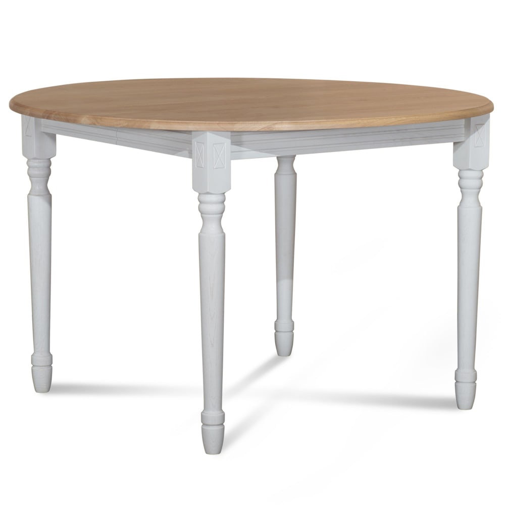 Table extensible ronde bois D105 + 1 allonge et pieds tournés blanc