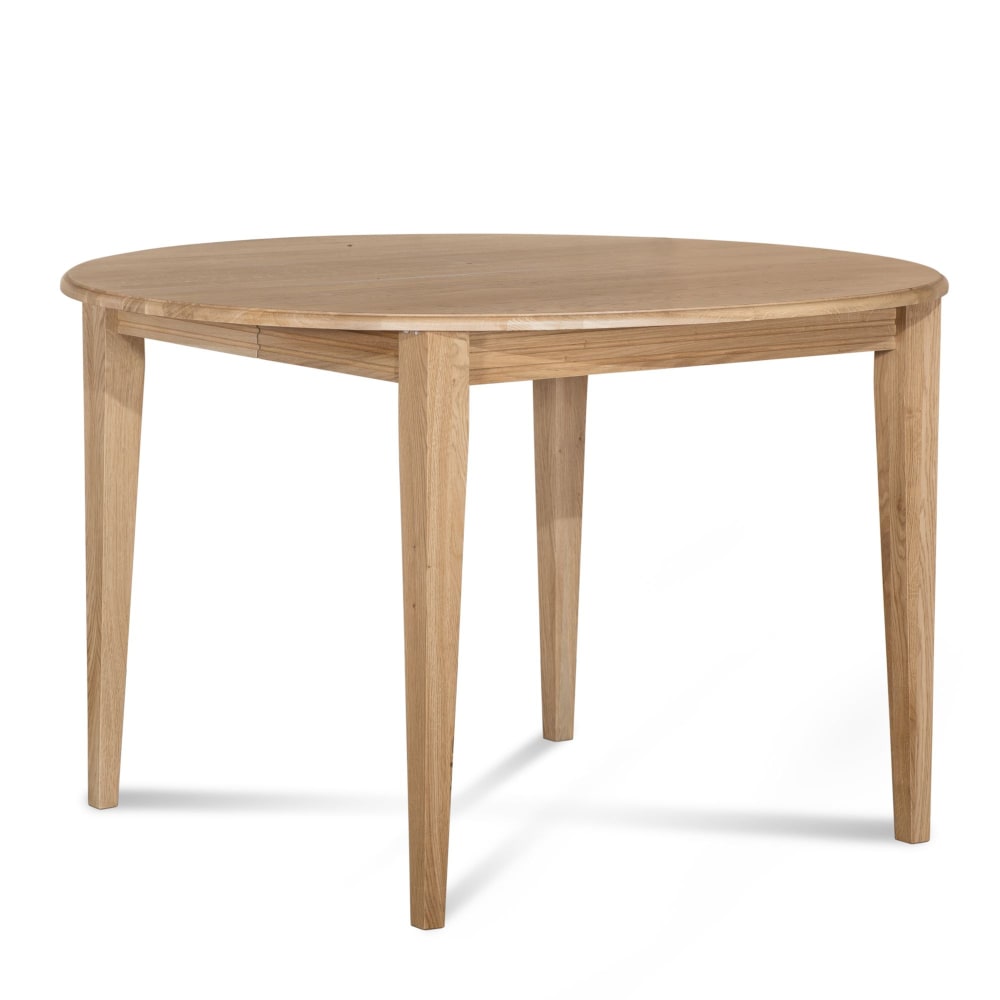 Table ronde bois D115 cm avec 1 allonge et Pieds fuseau chêne