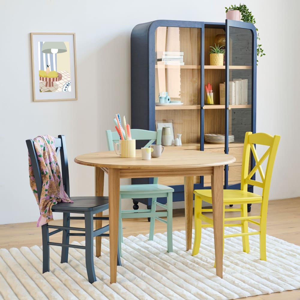 Table ronde extensible bois D105 avec 1 allonge et pieds fuseau